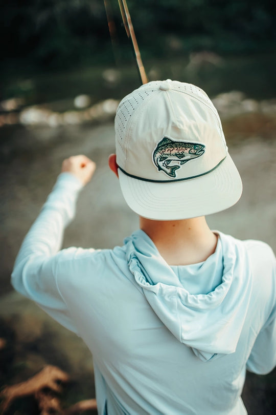 Rainbow Trout Snapback Hat, logo patch