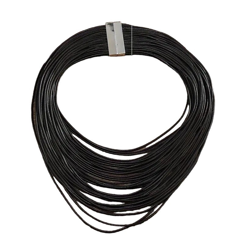 Black Leather Layered Necklace, necklace