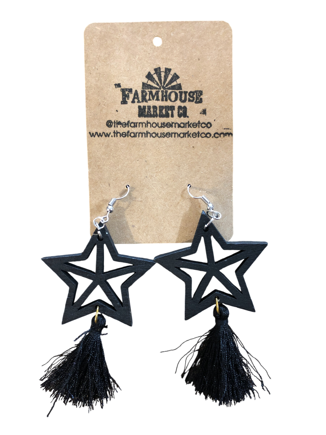 Black Wooden Star Earrings, earrings