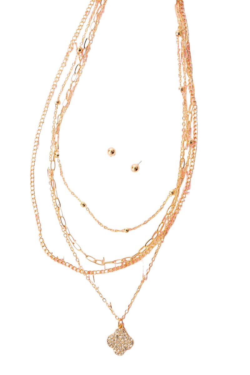 Gold coin and rhinestones Layered Necklace, necklace