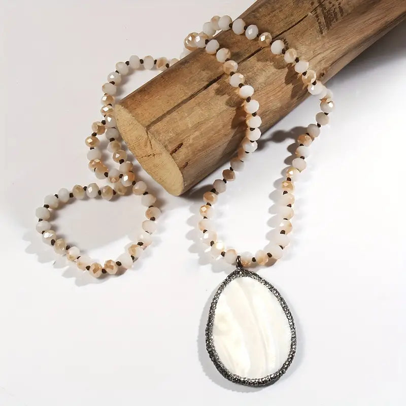 Beaded stone and rhinestone necklace, necklace