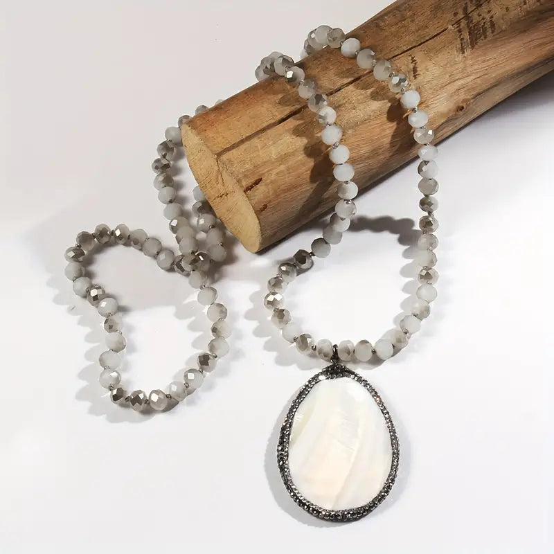 Beaded stone and rhinestone necklace, clasp