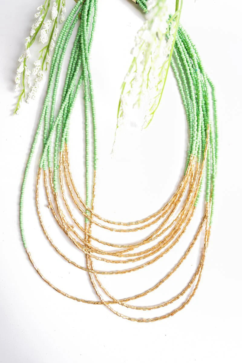Mint and Gold Seed Bead Necklace, necklace