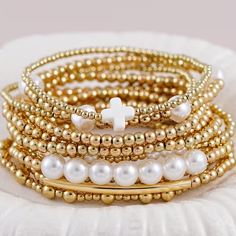 Gold and Pearl Bracelet Stack