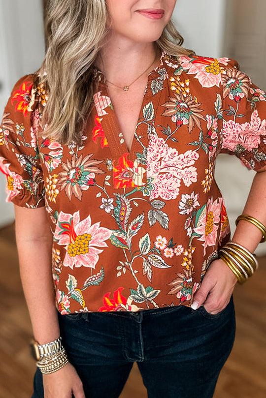 Brown Floral Plus Blouse LT
