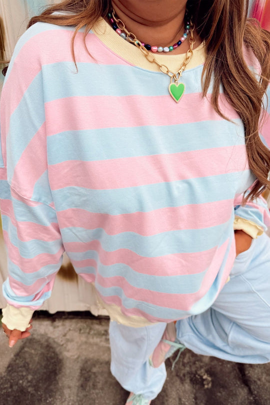 Pink and Blue Stripe Plus Crew LT