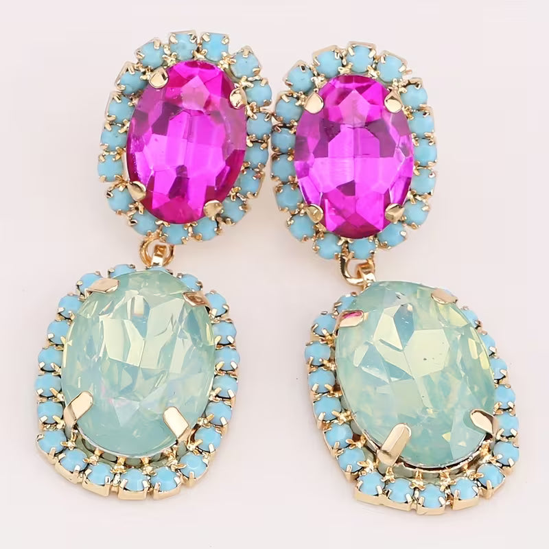 Turquoise and Fuschia Drop Earrings