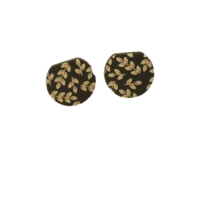 Black leaf print earrings