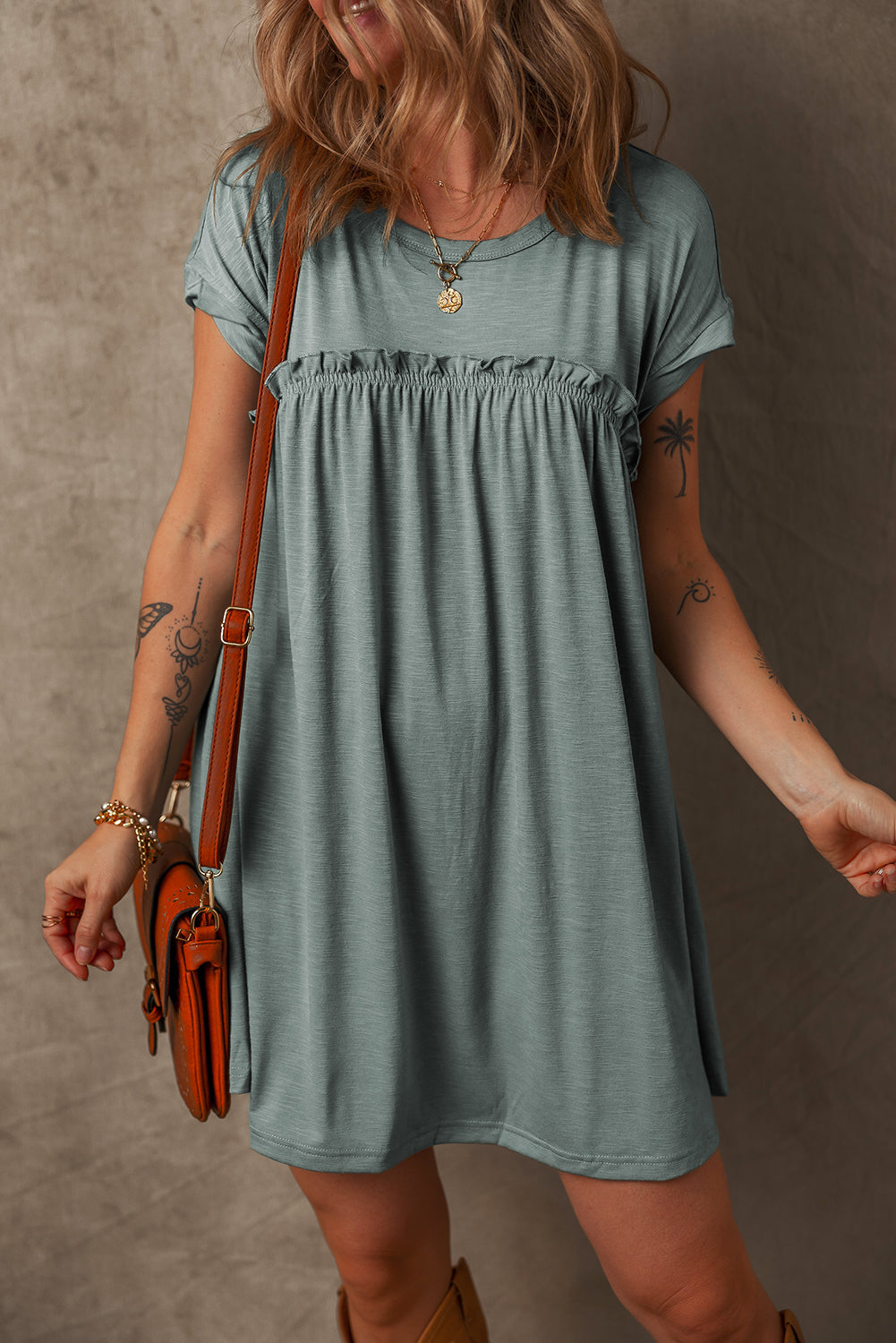 Green Frilled T Shirt Dress LT