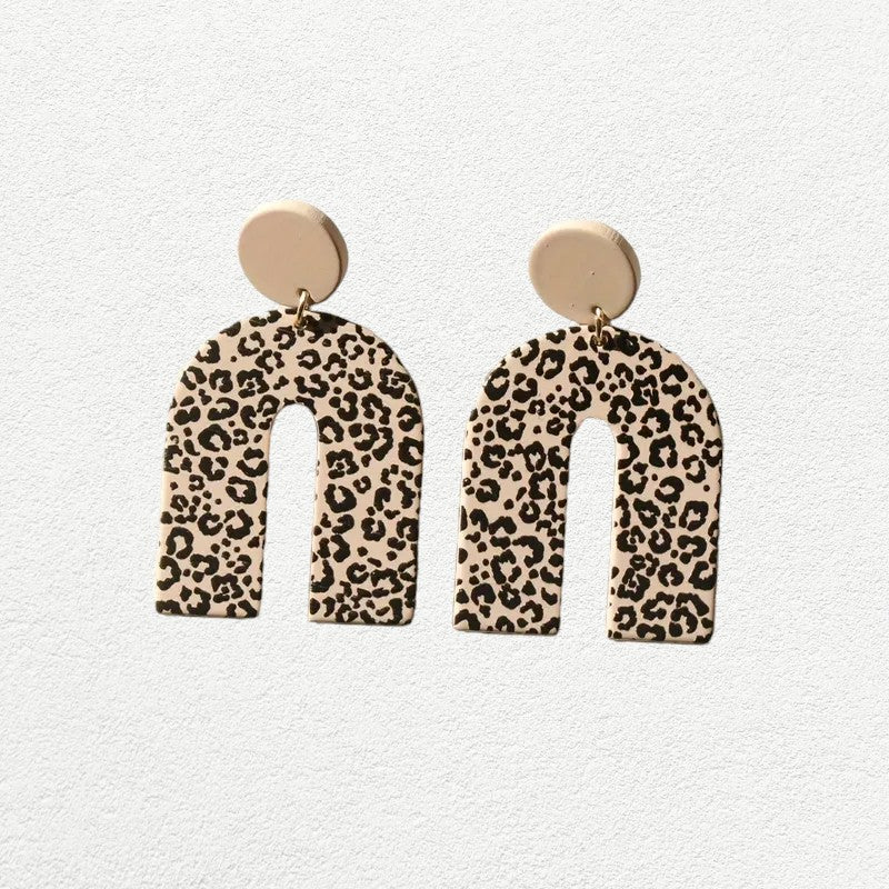 Nude Leopard Arched Earrings