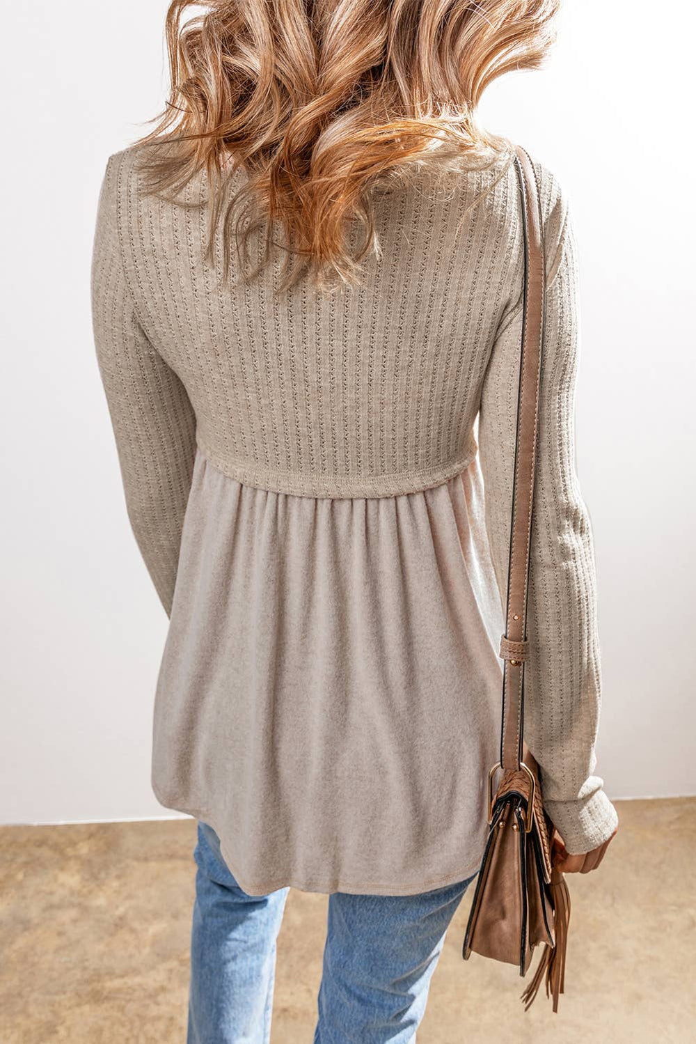 Knit Textured Long Sleeve Babydoll Top