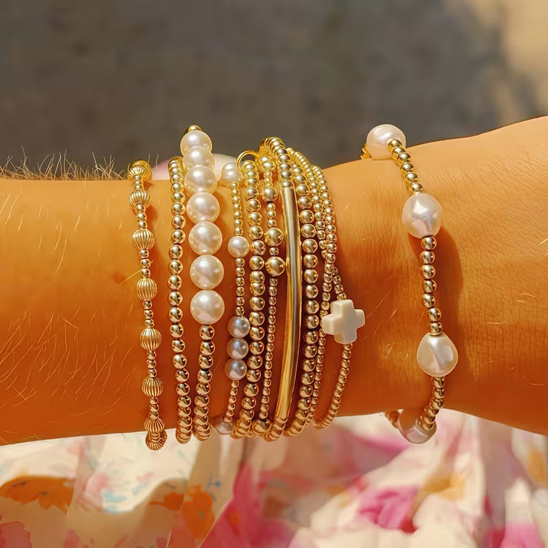 Gold and Pearl Bracelet Stack