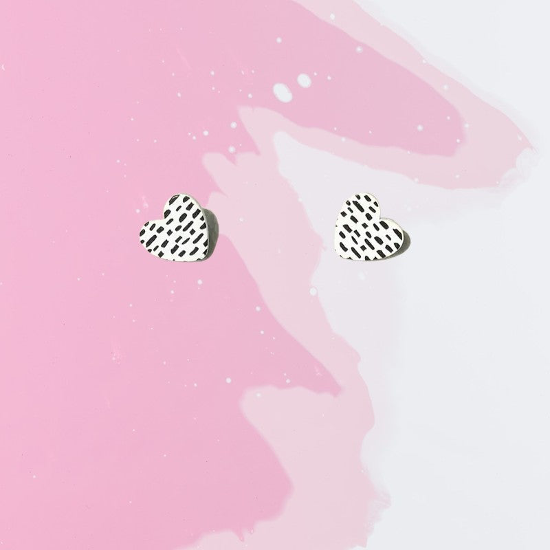 Black and White Heart Studs