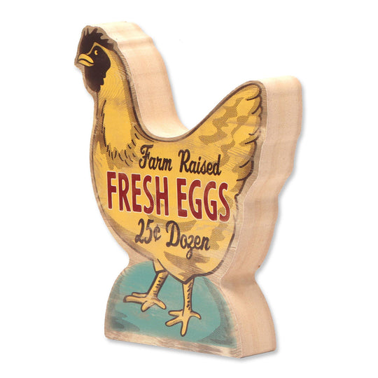 Fresh Eggs Hen Chunky Wood Decor, alternate view