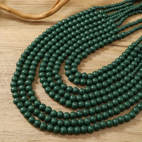 Green Wood Bead Layered Necklace