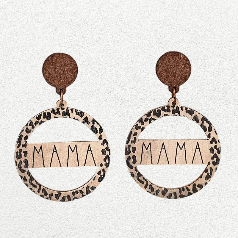 Wooden Leopard Mama Earrings