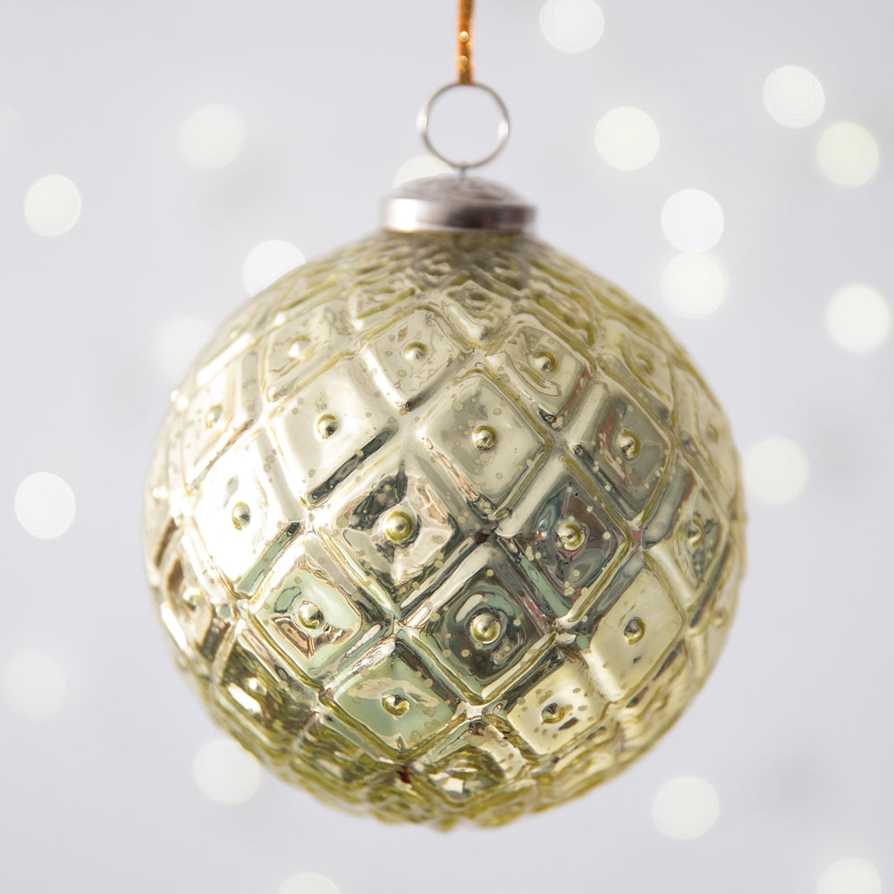 Silver Diamond Patterned Mercury Glass Ornament