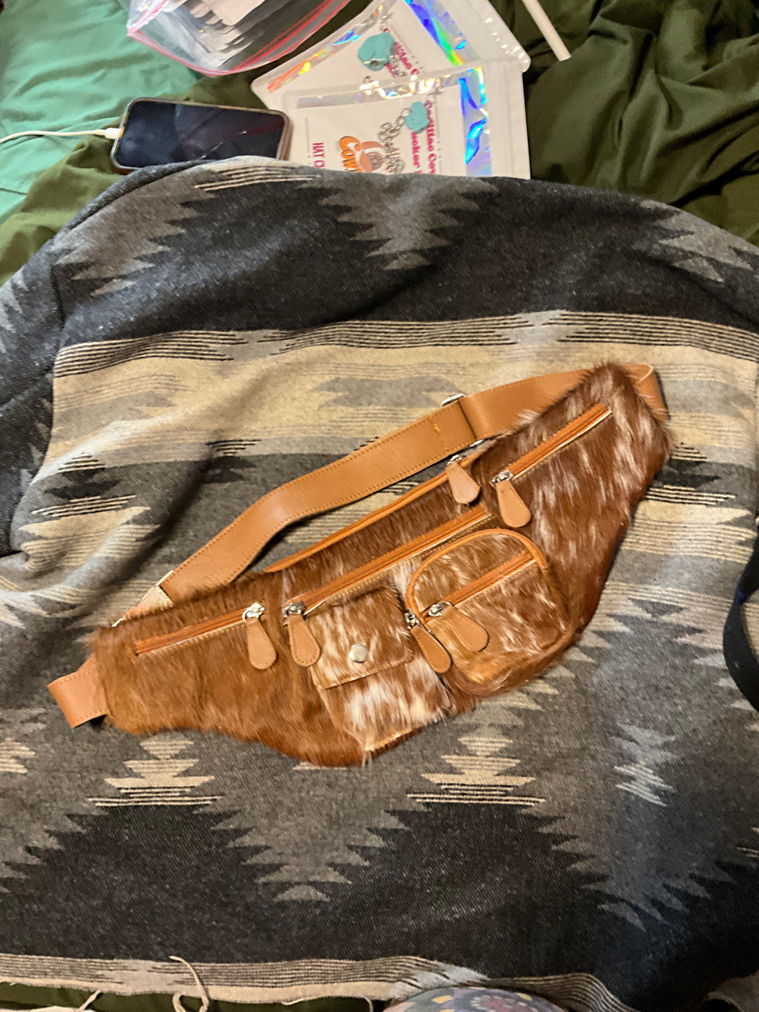 Tan & White Cowhide Crossbody