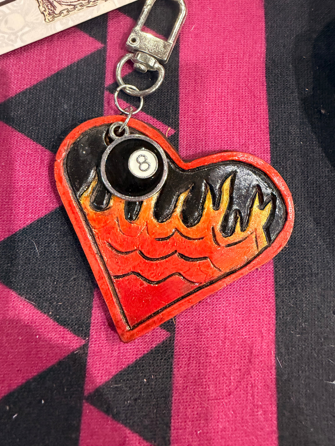 Flamin Heart Leather Key Chain Charm