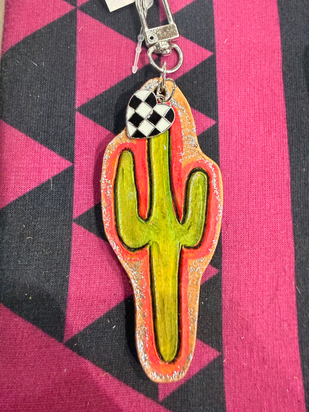 Wild Cactus Leather Key Chain Charm