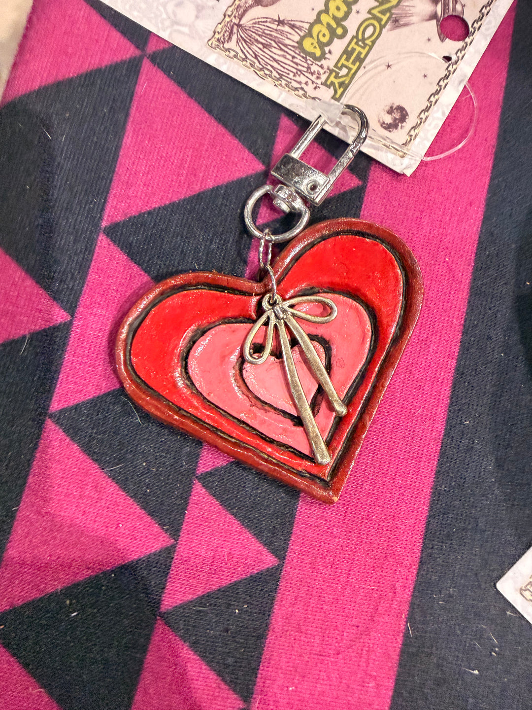 Layered Heart Leather Key Chain Charm