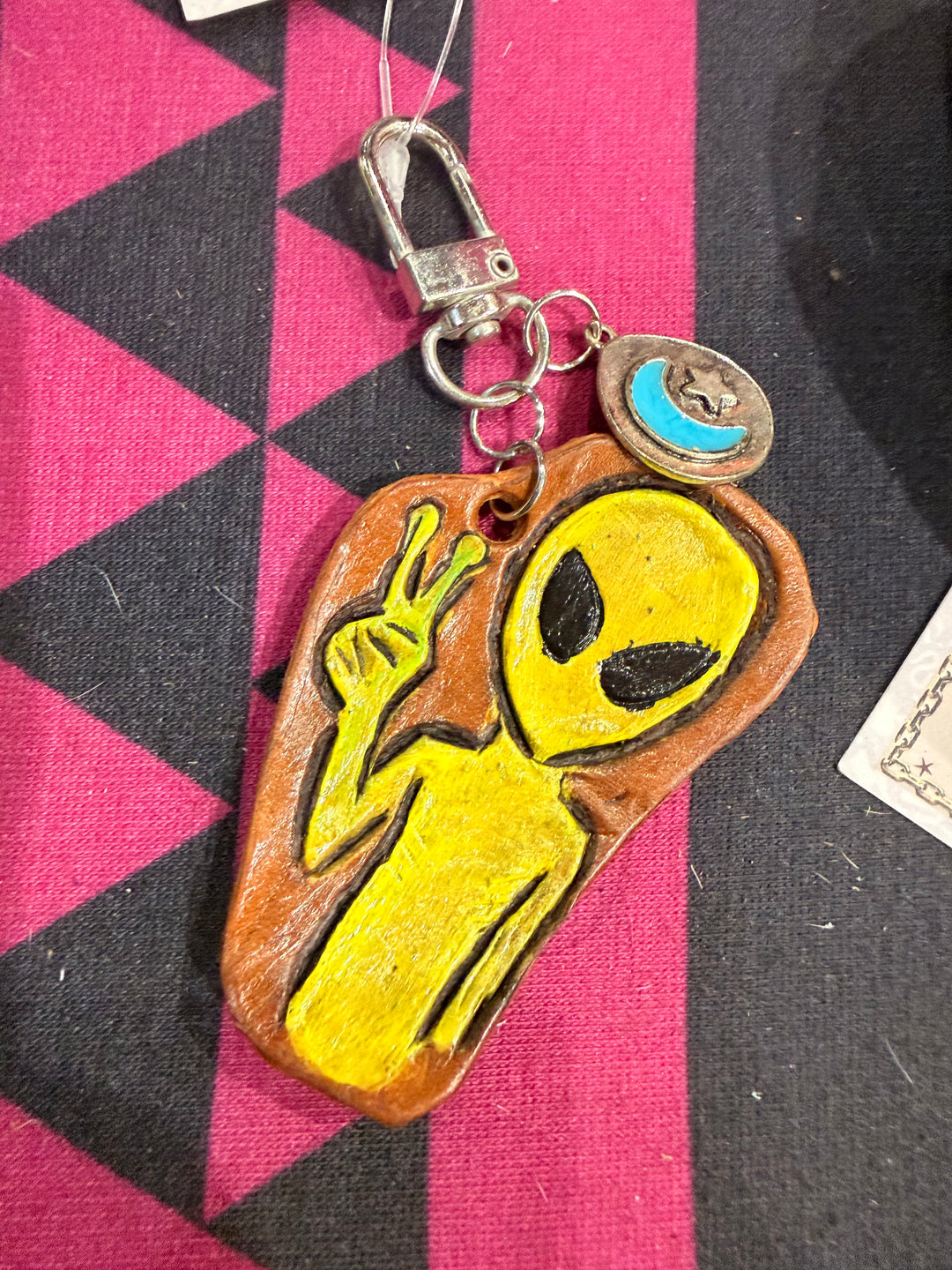 Far Out Alien Leather Key Chain Charm