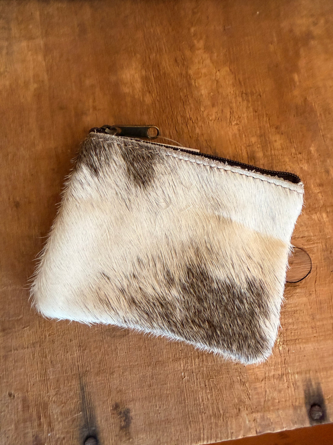 Cowhide White Coin Purse