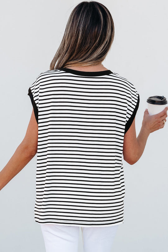 Black Striped Pocket Tank LT