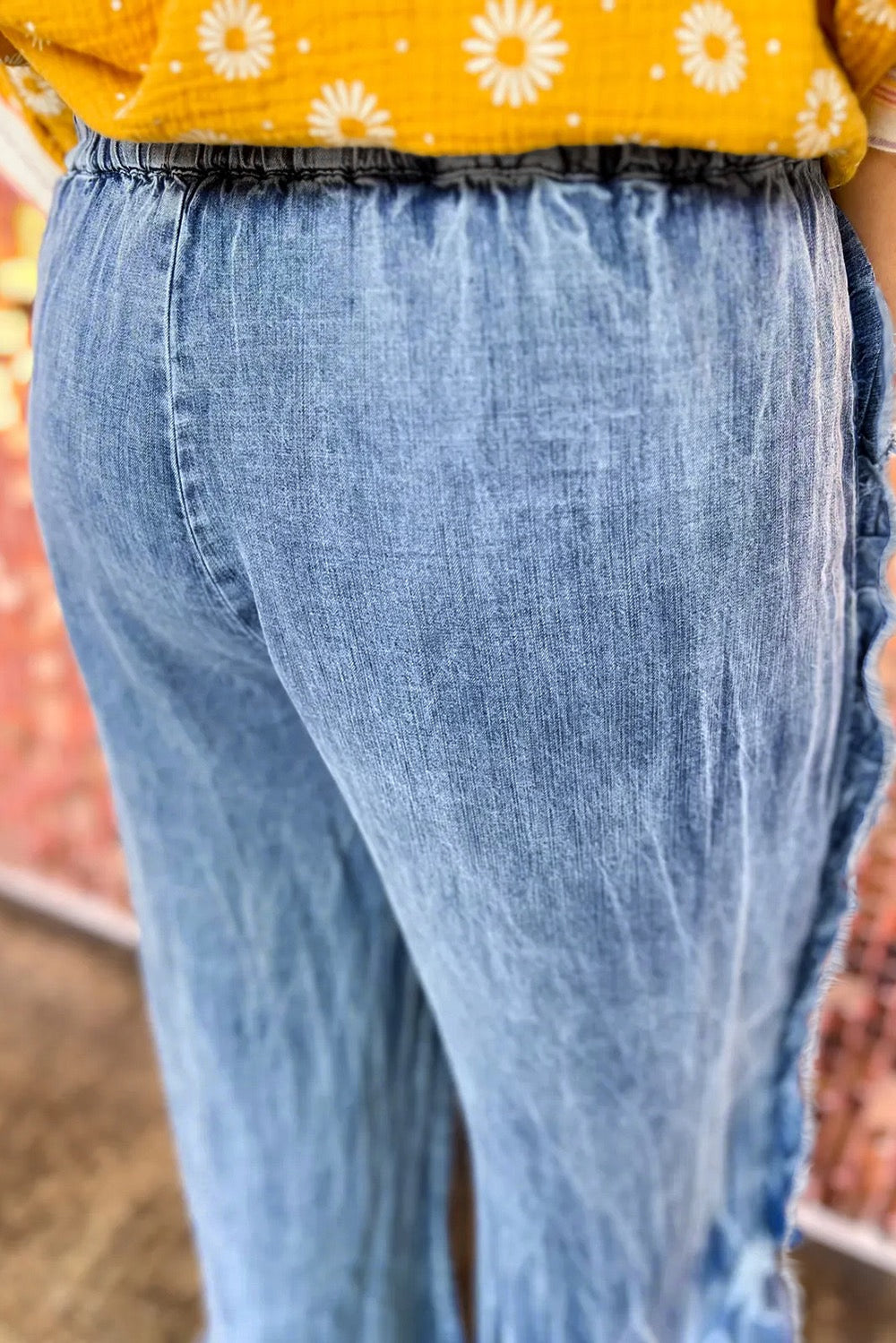 Ruffle Trim Denim Plus Size Pants LT