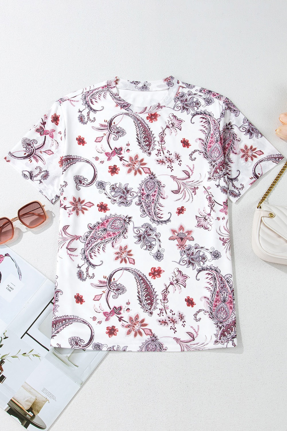 White Vintage Paisley Top LT