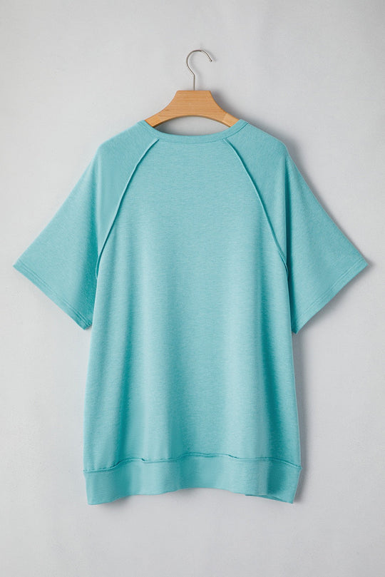 Blue Patchwork Plus Size Top LT