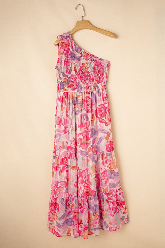 Pink Abstract Floral One Shoulder Maxi LT