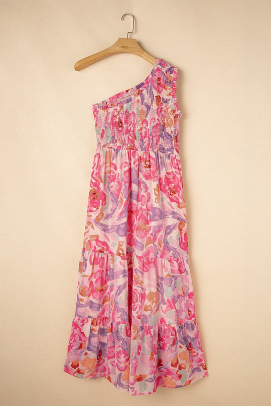 Pink Abstract Floral One Shoulder Maxi LT
