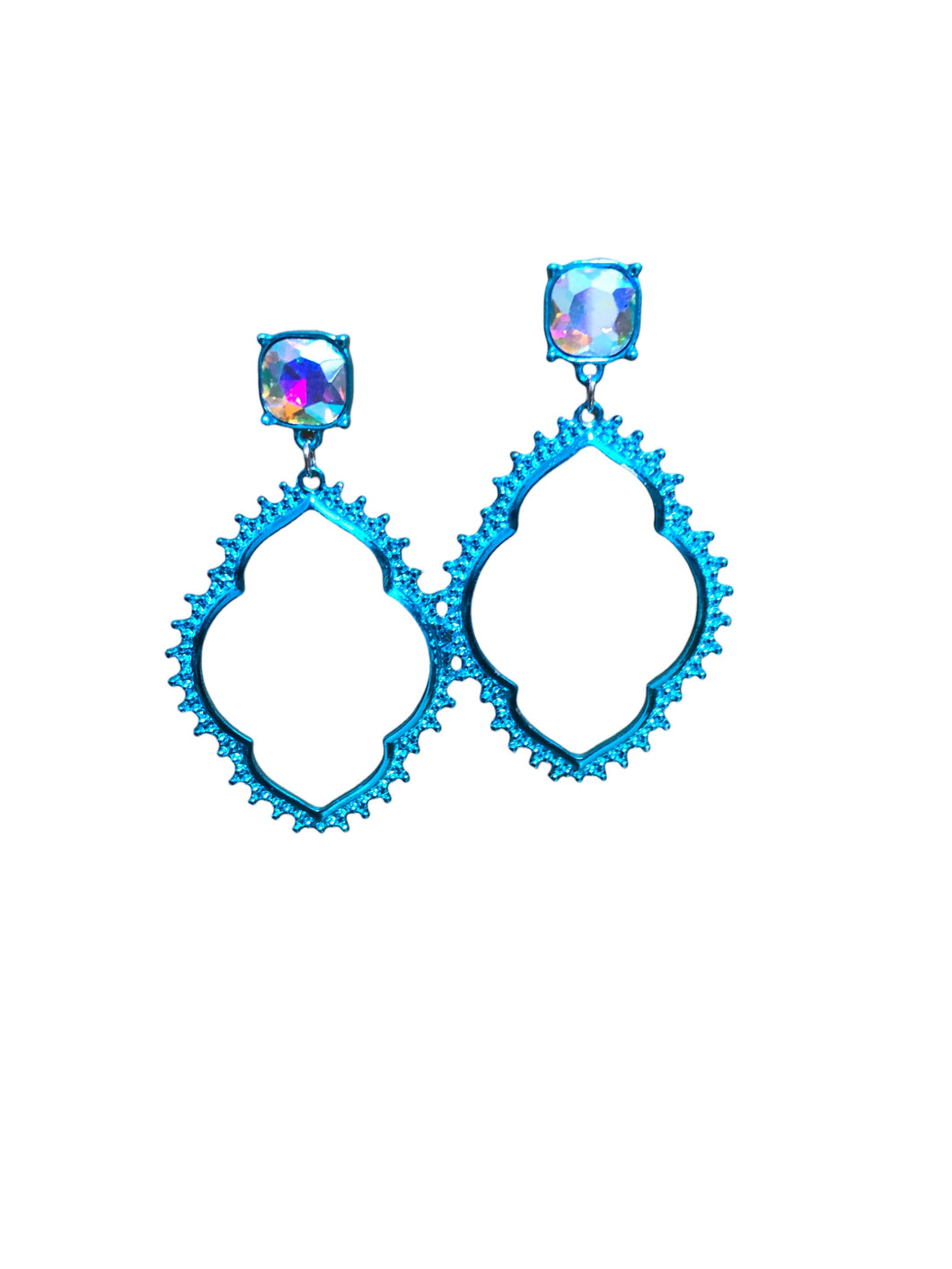 Electric Blue Rhinestone Dangle Earrings