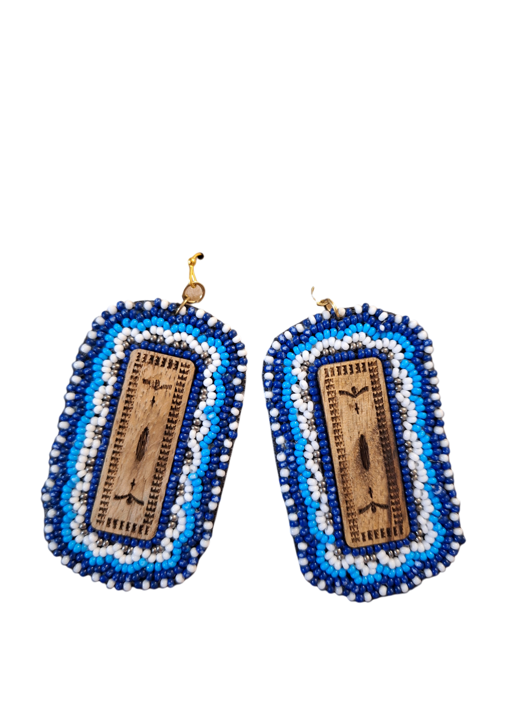 Blue and White Beaded Earrings