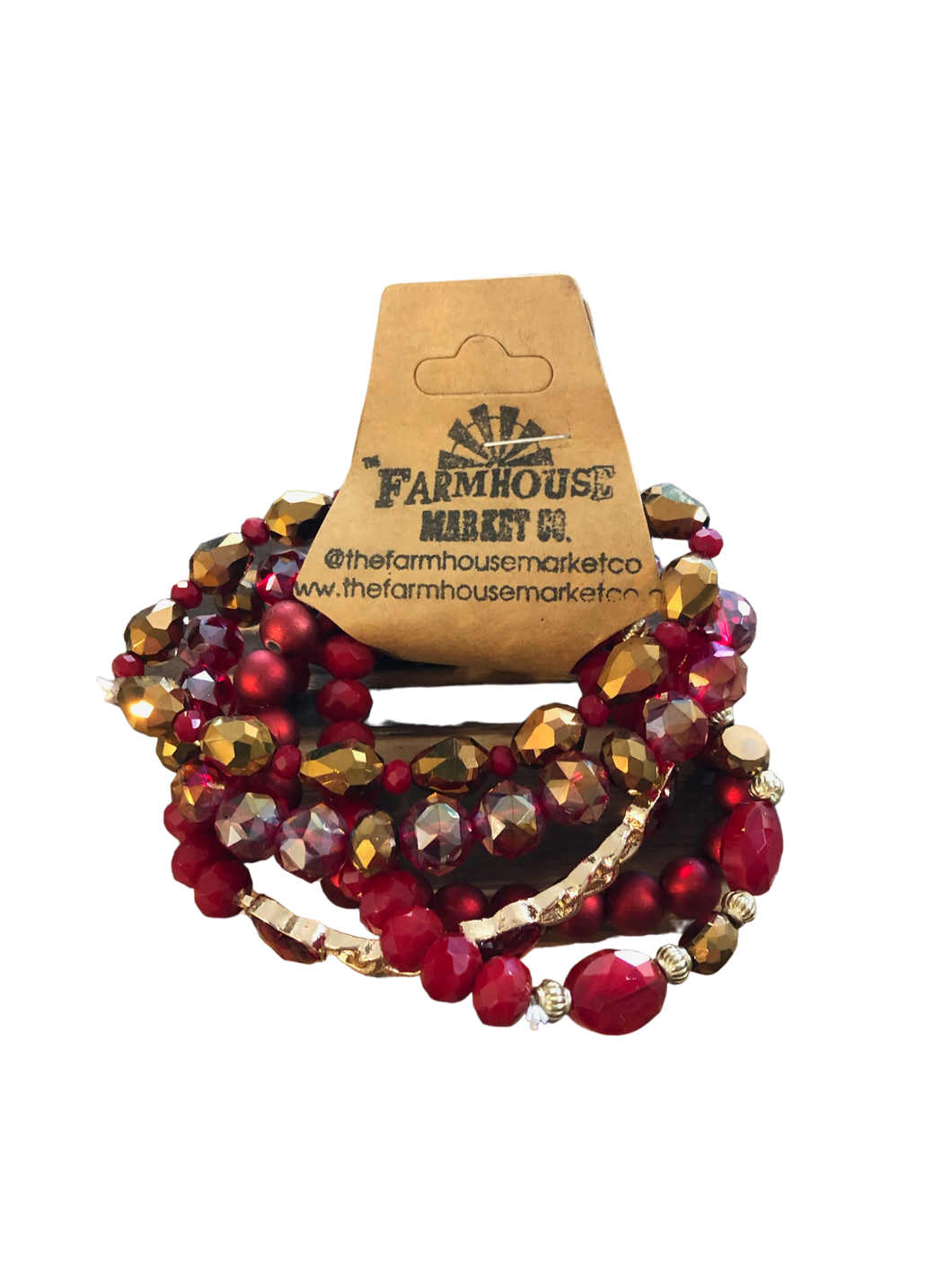 Red and gold heart bracelet stack