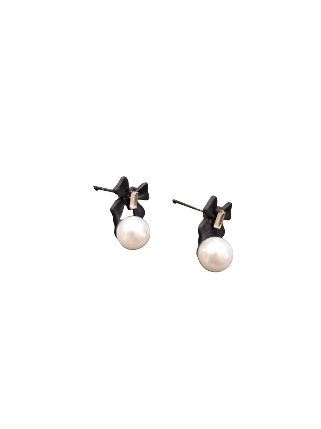 Black bow and pearl stud earrings