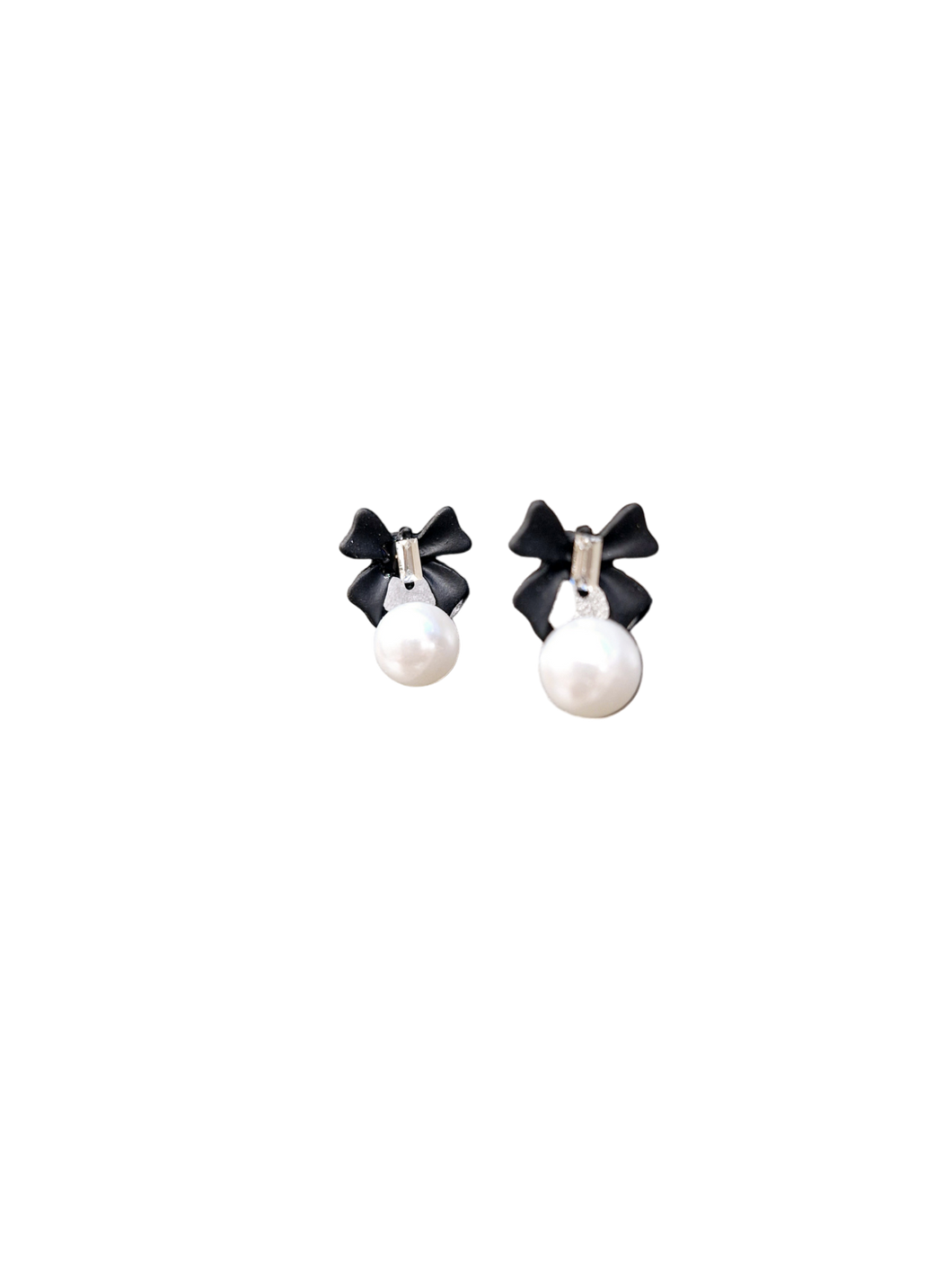 Black bow and pearl stud earrings