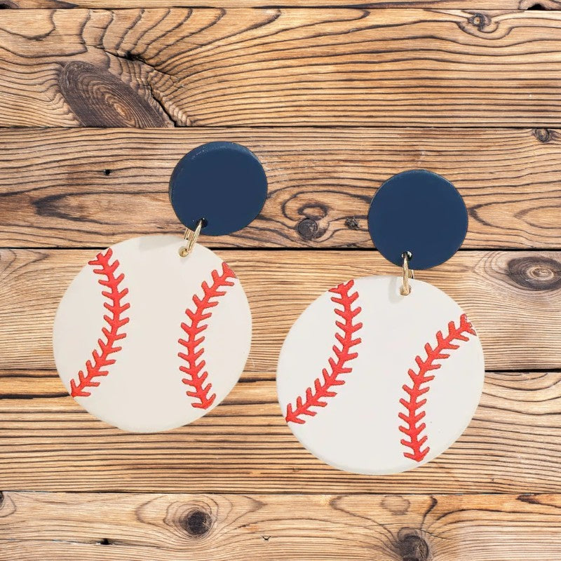 Navy and Baseball Earrings