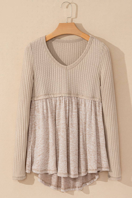 Knit Textured Long Sleeve Babydoll Top