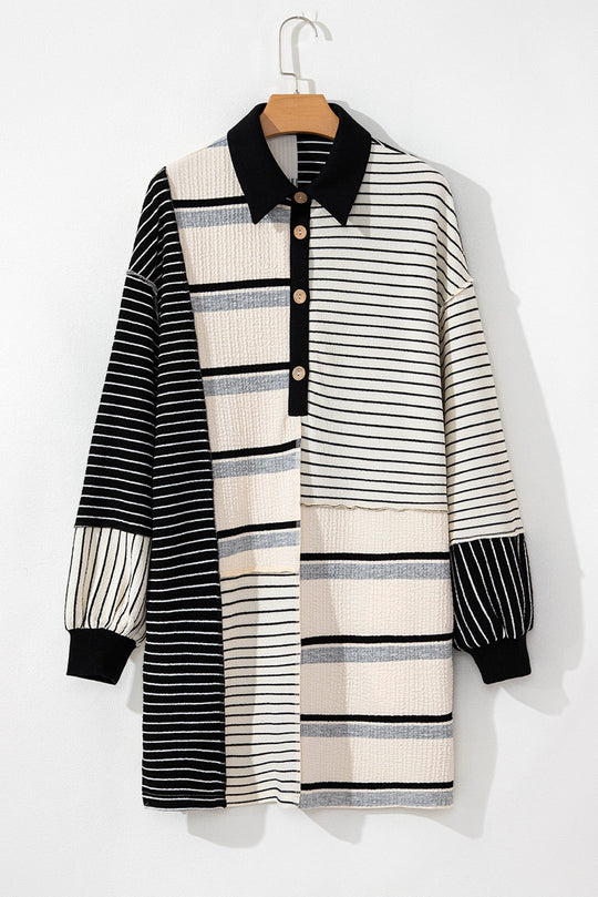 Black Stripe Colorblock Henley Mini Dress LT