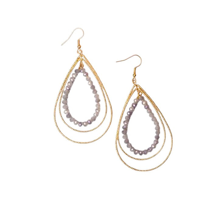 Gold and Grey Teardrop Earrings