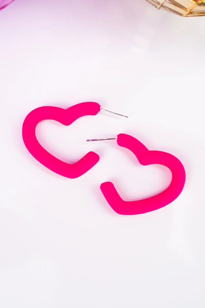 Neon Pink Heart Earrings