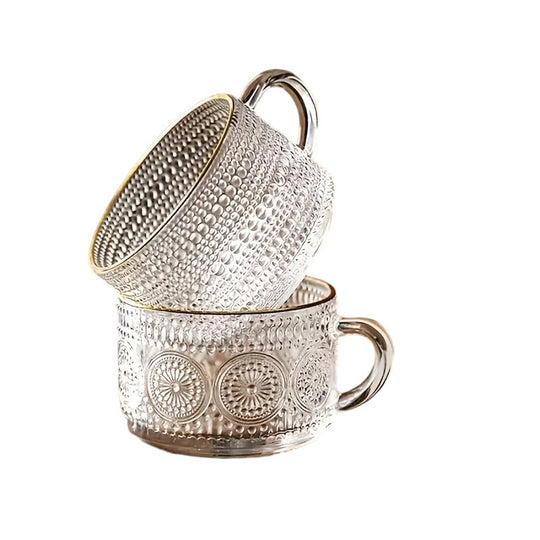Vintage Hobnail Inspired Glass Mug with Wooden Lid & Spoon