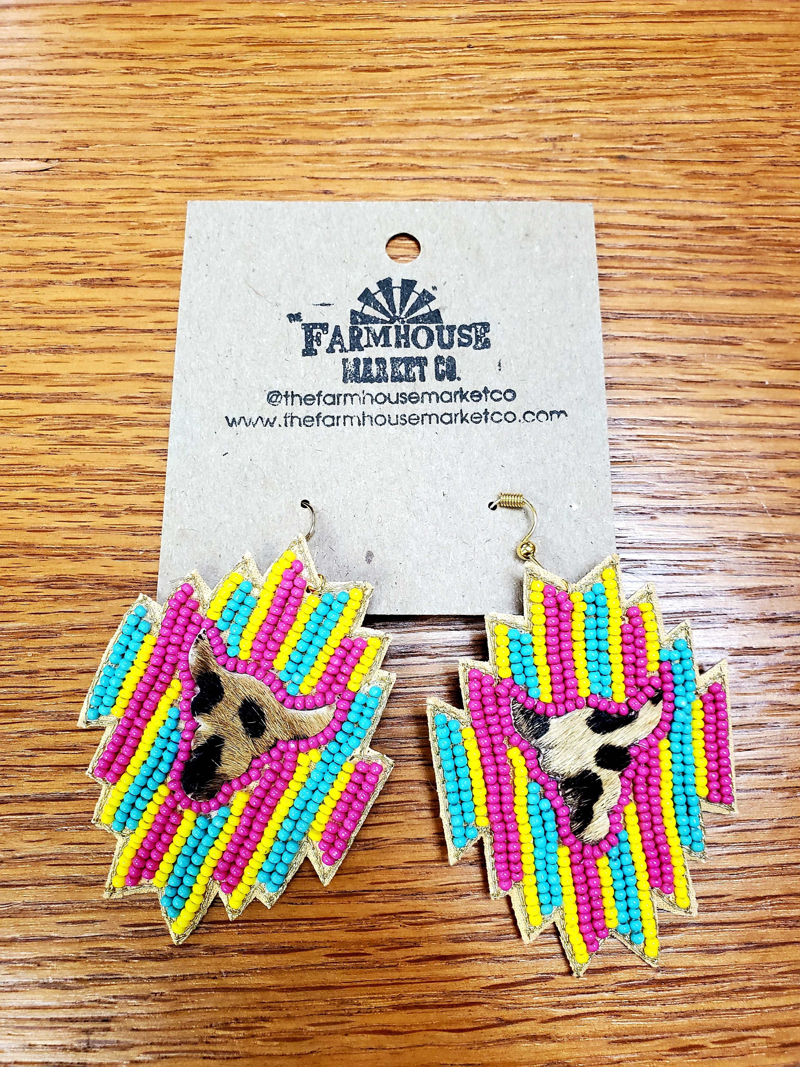 Beaded Longhorn Dangle Earrings