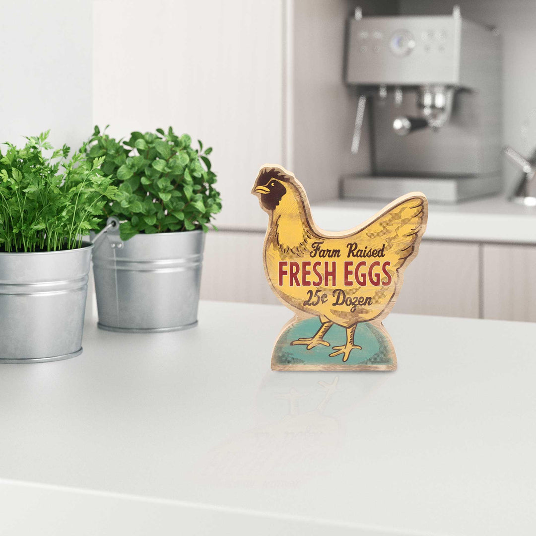 Fresh Eggs Hen Chunky Wood Decor